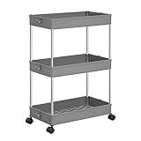 SONGMICS Carrito Auxiliar con Ruedas de 3 Niveles, Carrito Cocina, Estantería con Ruedas, Carrito Organizador, Ahorra Espacio, para Baño Cocina Oficina, 42 x 22,5 x 61 cm, Gris KSC009G01