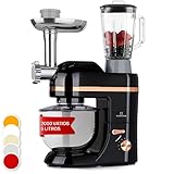 Klarstein Batidora Amasadora con Bol 5L para Hornear, Robot Cocina, Amasadora Reposteria 1800W, Picadora Carne, Gancho y Bol para Mezclar, Licuadora 1,5L con 6 Velocidades Postres y Panaderia