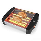 JATA JETT1587 - Tostadora Pan Horizontal con 2 Barras de Cuarzo. 400 W. Gran superficie de tostado (23 x 20 cm). Cuerpo de acero inoxidable. Bandeja recogemigas.