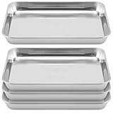 HEIYUET Juego de 4 bandejas de horno de acero inoxidable pequeñas, rectangulares, 23,5 x 17,5 x 2,5 cm, para horno, para hornear, freír, servir, apto para lavavajillas