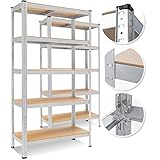MASKO® Set de 2 estanterías de almacenamiento para cargas pesadas, 180 x 90 x 40 cm, hasta 875 kg, 5 estantes ajustables, tablero de fibra de densidad media y metal, para taller, sótano, garaje, plata