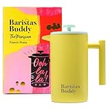 BaristasBuddy Cafetera de prensa francesa amarilla, colorida, retro y elegante, cafetera aislada, tamaño grande para 4 tazas