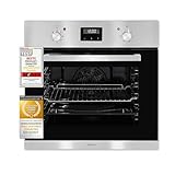 Exquisit® Horno Multifunción, 59L, Clase A, Acabado Inoxidable Antihuellas, Display Digital, Grill, 8 Funciones, Descongelación, Luz Interna, Parrilla de Cocción, Medidas 59,5x59,5x57,5 Cm.