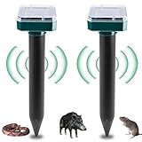 Ahuyentador de Topos Solar, IP65 Repelente Solar de Topo, 2 Pack Repelente de Animales Solar, Repelente Ultrasónico de Ratones, Ahuyentador de Ratas para Jardin, Anti Animales, Serpientes, Cucarachas