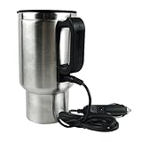 Ronyme Calefacción eléctrica para Coche, tazón Taza, hervidor de Viaje, 12V, 0,48l, Botella de Agua de Acero Inoxidable para Agua, té, café, Leche, Multiusos