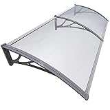 VOUNOT Marquesinas Exterior para Puertas y Ventanas, 200 x 80 cm Tejadillo de Protección, Toldo Cubierta de Policarbonato en Jardín, Gris