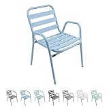 THE SECRET HOME - Silla de Aluminio con Reposabrazos para Jardín - Alto 76 cm x Largo 56 cm x Ancho 48 cm - Color Azul Claro - Asiento Apilable de Exterior para Balcón, Terraza y Jardín