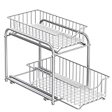 SONGMICS Organizador de Cocina, Estantería de 2 Niveles Extraíbles para Armario, Organizador Apilable bajo el Fregadero con Cajones, para Cocina, Baño, Plata KCS017E01