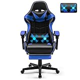 Soontrans Silla Gaming con Masajeador, Silla Gamer con Reposapiés Reposacabeza, Ergonómica, Cojín Lumbar de Masaje, Livesteam Youtube Playstation (Azul)