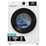 Hisense WF1G7021BW - Lavadora, Clase B, 7 Kg, 1200 rpm, Alto 84.5cm x Ancho 59.5 cm, Color Blanco, Función Vapor 99.9%, Lavado Rápido, Pausar y Añadir, Finalización Diferida, Limpieza de Tambor