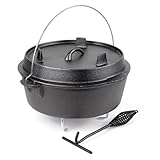 Wiltec Horno holandes 8l de hierro fundido olla holandesa cazuela con asa y soporte para camping barbacoa