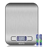 Eono by Amazon - Báscula de cocina digital; báscula de acero inoxidable de con opción de gramos y onzas para hornear y cocinar; 5 kg/1 g