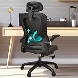 LEVIPE Silla de Oficina - Silla de Oficina Ergonómica con Soporte Lumbar, Reposabrazos, Reposacabezas Ajustable, Cómodo Respaldo Alto Silla de Ordenador Giratoria para el Hogar Oficina Negro
