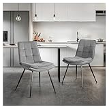 STOOLINK Juego de 2 Sillas de Comedor, Silla de Comedor de Terciopelo, Silla de Cocina Moderna sin Reposabrazos, Silla de Tapizadas Diseño de Tablero de Ajedrez para Cocina, Salón - Gris