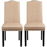 Yaheetech 2pcs Sillas de Comedor Juego de Silla de Cocina Tapizada en Tela Pack 2 Respaldo Alto con Patas de Madera para Cocina Restaurante Comedor Salon Beis