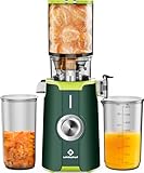 Limpieza Rápida Licuadora Prensado en Frio, Sin Preparación 115mm Slow Juicer, LINKChef Extractor de Jugos Verduras y Frutas Enteras de Prensado en Frio, Fácil de Limpiar, 1.2L, 200w, Verde