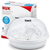 NUK Micro Express Plus esterilizador de biberones para microondas | Esteriliza hasta 4 biberones y accesorios en 4 minutos |Apto para la mayoría de los microondas |Pinzas para una extracción higiénica