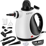 KOITAT, Limpiador de vapor portátil a presión con 10 accesorios, limpiador a vapor para muebles tapizados, con bloqueo de seguridad, para casa, coche, suelo (beige)