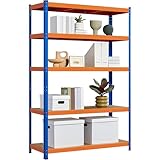 Yaheetech Estantería Metálica de Almacenaje Estantería Galvanizada de 5 Niveles para Garaje Trastero 180x120x45cm Naranja/Azul