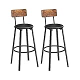 VASAGLE Taburetes de Bar, Juego de 2 Taburetes de Barra, Tapizados de PU, Taburete Alto con Reposapiés, Montaje Simple, Industrial, para Cocina, Comedor, Marrón Rústico y Negro Tinta LBC069B81