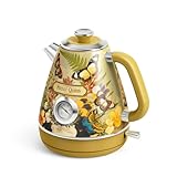 Hazel Quinn Hervidor Eléctrico con Termómetro, 1.7 L Sin Cable de Acero Inoxidable, Libre de BPA, Base 360°, Apagado Automático y Protección contra Hervido Seco, Diseño Retro