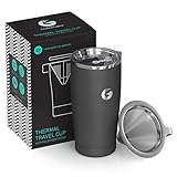 Coffee Gator Cafetera de Viaje Cafetera de Goteo sin Papel Todo en uno - 15,5 oz - Taza de vacío térmico con Filtro de micromalla y Tapa bloqueable (Gris)