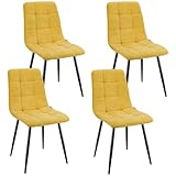 WAFTING Juego de 4 Sillas de Comedor Tapizadas con Respaldo Alto y Diseño de Lino, Sillas de Comedor con Base de Metal, para Comedor, Salón, Cocina, Dormitorio y Sala de Recepción, Color Amarillo