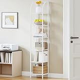 Hzuaneri Librería, Librería Vertical, Estantes Estrechos De 6 Niveles, Estantería Abierta, Estructura Metálica, Adecuada para Estudio, Salón, Dormitorio, Cocina, Blanco BC56013W