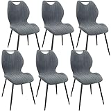 WAFTING Juego de 6 Sillas de Comedor Tapizadas con Respaldo Alto de Tela y Patas Metálicas Lacadas en Negro, para Dormitorio, Comedor y Recepción, Color Gris Oscuro