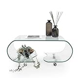 Homely - Mesa de Centro de Cristal Curvado de una Pieza con Ruedas Coffee, de 90x50x39,5 cm (Transparente)
