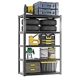 Himimi Estanterías de Garaje de 5 Niveles de Alta Resistencia, Estanterías de Almacenamiento, Ajustables,Estanterías Metálicas Industriales para Garaje, Cobertizo, Taller, 90 x 40 x 180 cm, Negro
