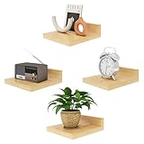 IBUYKE Estante flotante pequeño, estante de pared de madera, juego de 4, estantes de exhibición, estante colgante para dormitorio, baño, cocina, madera natural RF-GB505N-4