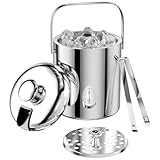 Ghazpmuk 1.3 L Cubiteras Acero Inoxidable, Cubitera Hielo con Tapa, Pinzas y Colador, Cubo de Hielo Aislado, Contenedor de Cubitos de Hielo, Ice Bucket, para Bar, Cumpleaños, Fiestas de Picnics