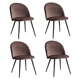 BenyLed Juego de 4 Sillas de Comedor; Sillas de Cocina con Tapizado de Terciopelo; Sillas de Salón Modernas con Patas de Metal Negro (Marrón)