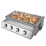 Barbacoa de gas de acero inoxidable, quemador de 4 quemadores, altura regulable, quemador de acero inoxidable, quemador LPG, barbacoa de mesa, barbacoa de gas, barbacoa de gas natural, barbacoa de
