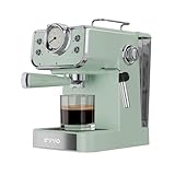 EVVO Cafetera Express Intensa Retro, 15 bares, Acabado Vintage, Cuerpo de Acero, Espressos y Capuccinos, 950W, Doble salida, Portafiltros, Depósito de 1,5 l, Calentamiento Rápido (Color: Verde Agua)