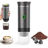 PZCC Cafetera de café portátil, 3 en 1 cafetera de café expreso eléctrica, 12 V expreso cafetera recargable, para oficina, viaje, casa, compatible con cápsulas espresso y café molido (gris)