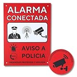 ITALMI® Set Cartel Alarma Videovigilancia de PVC + Adhesivo | Placa zona videovigilada 20x15 cm + adhesivo pequeño para añadir una seguridad extra. (1) (1)