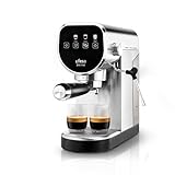 Ufesa Sienna Cafetera Espresso y Capuccino, Presión 20 Bares, Panel Táctil Digital, 1360W, Vaporizador Orientable, 0.9L, 1 o 2 Cafés, Función Calienta Tazas, Sistema Thermoblock, Inox