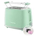 Russell Hobbs Tostadora para 2 rebanadas, 6 niveles tueste, función de extraelevación, descongelar, recalentar y cancelar, bandeja recogemigas, calientapanecillos, verde pistacho, Eden 27374-56