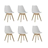 DEYARNA HOME Juego de 6 Sillas de Comedor Modernas, Sillas de Cocina Tapizadas, Silla de Comedor Escandinava con Cojín de Cuero Sintético y Patas de Pino Macizo (Blanco)