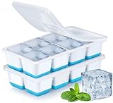 Cubiteras para Hielo Grande, JRISBO 2 Piezas Cubitera Silicona con Tapa para Cubitos de Hielo, Cubitera Silicona sin BPA Apilables Moldes de Hielo Ice Cube Tray para Cóctel Whisky (Azul)