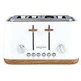 Salter EK5823WHTVDE Toronto Tostadora 4 rebanadas – ranuras anchas, 6 niveles de tostado, bandeja recogemigas extraíble, descongelar, recalentar, cancelar, auto-centrado.