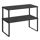 SONGMICS Estante para Especias, Juego de 2, Organizador de Armario, Estante de Almacenamiento de Cocina Extensible, Especiero de Metal y Madera de Ingeniería, Negro Ébano y Negro KCS025B01