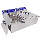 MOOTACO Freidora Eléctrica 20L Comercial 2 Tanques 10L+10L Acero Inoxidable 2x3000W 220V-240V Termostato 60-200 ° C Capacidad de Aceite Máxima 6L+6L