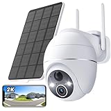 YESKAMOU 2K Cámara Vigilancia WiFi Exterior Solar, 2.4GHz Cámara Seguridad sin Cabler, 360° PTZ, Visión Nocturna de Color, Detección Humana PIR, Alarma de Luz y Sonido, Audio Bidireccional (Blanca)