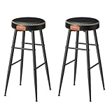 VASAGLE EKHO Colección - Juego de 2 Taburetes de Bar, Taburetes de Cocina, Taburetes de Desayuno, Cuero Sintético con Costuras, 76,2 cm de Alto, Silla Comedor, Fácil Montaje, Negro Tinta LBC090B01