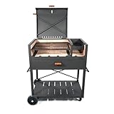 Parrilla Barbacoa de Carbon Delta Premium Argentina Aire Libre con Tapa, Funda, Pala, Atizador y Ruedas, color negro, 124x115x60 cm