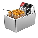 Freidora eléctrica CROSSON de 8 L con termostato EGO, temporizador de 30 minutos, depósito de aceite extraíble, cesta sólida de acero inoxidable, cabezal de freidora giratorio (tanque único de 8 L)