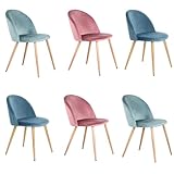 BenyLed Juego de 6 Sillas de Comedor Tapizadas con Respaldo de Asiento de Terciopelo Suave y Patas de Metal Ajustables de Madera (Azul+Verde+Rosa)